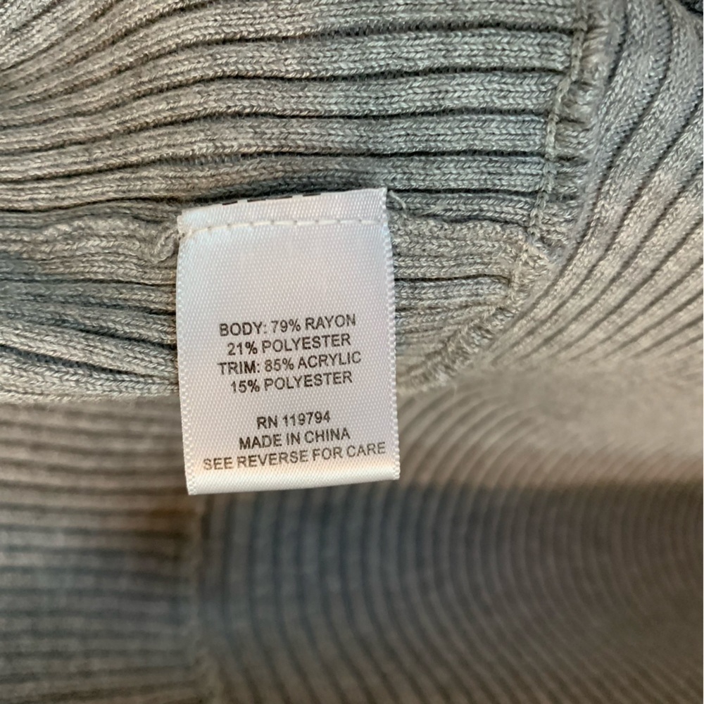 One World Gray Open Front Ribbed Long Asymmetrical Cardigan, Size L - Picture 4 of 7